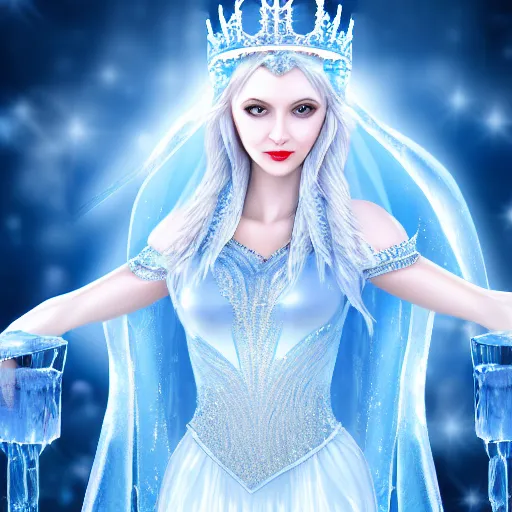 Image similar to photo of a real-life very beautiful! ice queen, highly detailed, 4k,