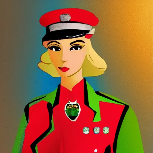 Prompt: A jewelpunk police officer, jewel tones, beautiful, analogous colors, moderate saturation