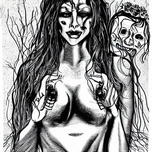 Prompt: horror line art goddess Venus Aphrodite beautiful terrifying found footage backrooms creepy