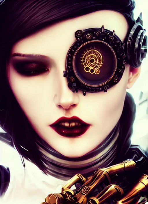Prompt: soft lustrous seductive ivory ebony dark gutter punk gothic cyborg, golden ratio, flowerpunk, details, scifi, fantasy, cyberpunk, intricate, decadent, highly detailed, digital painting, octane render, artstation, concept art, smooth, sharp focus, illustration, art by artgerm, loish, wlop