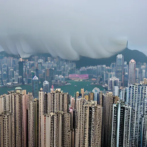 Image similar to a tornado ripping through the city of hong kong