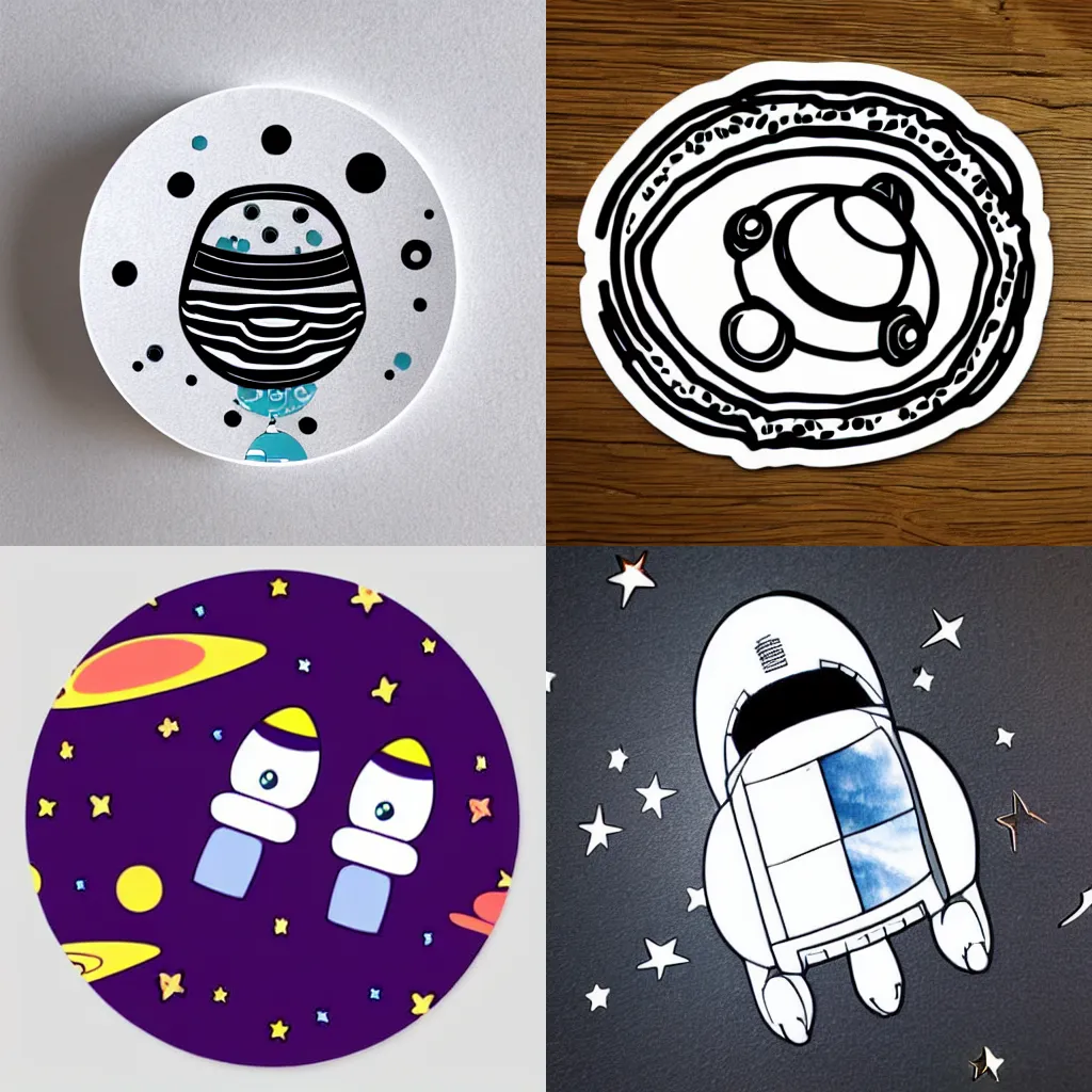 Prompt: cute spaceship sticker art, plain white background