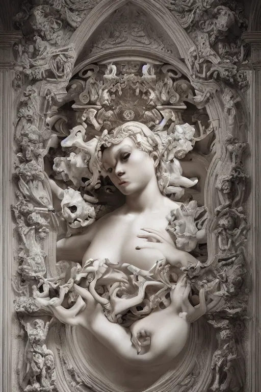 Prompt: elegance, surrealism, sculpture, baroque element. intricate artwork by caravaggio. trending on artstation, baroque elements, octane render, cinematic lighting, hyper realism,