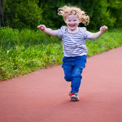 Prompt: a small child running with scissors, like straight up sprinting