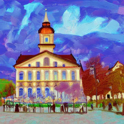 Image similar to a beautiful impasto oil painting of the city of the chiemsee, digital art