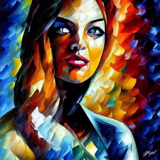 Prompt: noir woman by leonid afremov, colorful, sketch