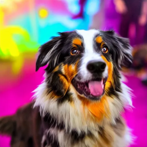 Prompt: australian shepherd at a rave party