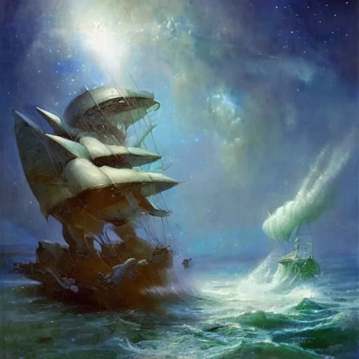 Prompt: a mind forever voyaging, fantasy, sea, cosmos, eternity, johan grenier