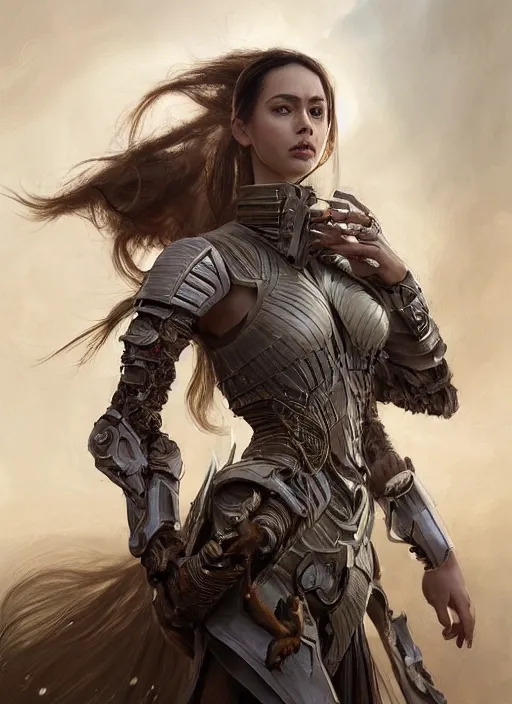 Image similar to a professional portrait of a beautiful young female, clothed in ethereal battle armor, olive skin, long dark hair, beautiful bone structure, symmetrical facial features, intricate, elegant, digital painting, concept art, smooth, sharp focus, finely detailed, illustration, from Valerian and the City of a Thousand Planets, in the style of Ruan Jia and Mandy Jurgens and Artgerm and Greg Rutkowski and William-Adolphe Bouguerea