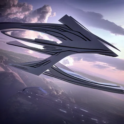 Image similar to Zaha Hadid fly in the sky in his fantasy world design by Zaha unreal engine vray