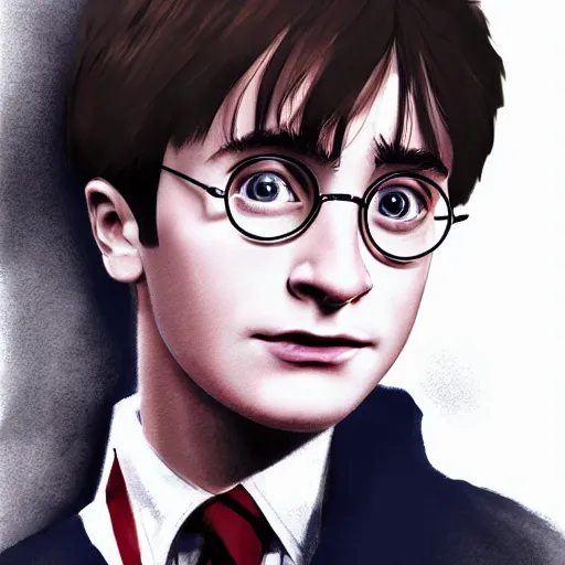 Prompt: a close up portrait of harry potter as a teenager, art station, highly detailed, concept art, wide angle
