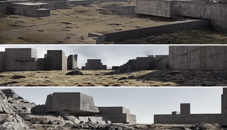 Image similar to big brutalist imperial military base on peruvian cliffs, twelve angle stone design, drawing architecture, pritzker architecture prize, brutalism architecture, cinematic shot, by greig fraser, by emmanuel lubezki, robert richardson, hoyte van hoytema, roger deankins