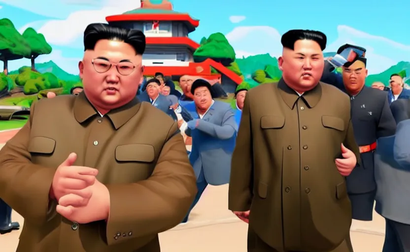 Prompt: gameplay of kim jong un in fortnite,