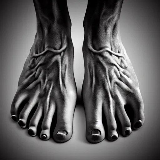 Prompt: feet that look like human hands, photorealistic, creepy, photographed