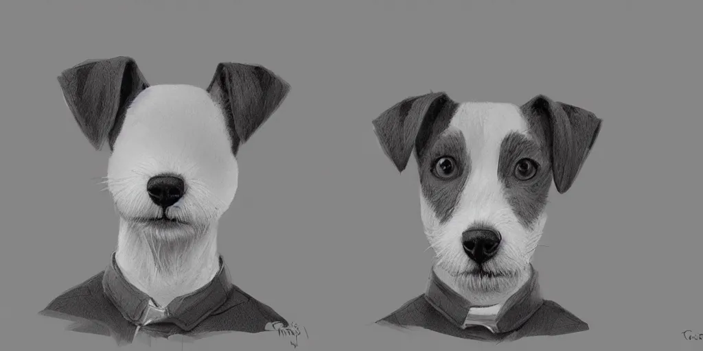 Prompt: jack russel terrier, portrait, character exploration, focus, highly detailed, zootopia concept art, illustration, sketch by cory loftis