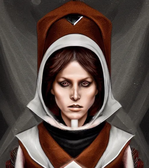 Prompt: beautiful female character inspired by venice carnival ellen ripley and nun | | digital artwork made by greg rutswork, anna dittmann and lois van barlee, symmetrical, anatomically correct