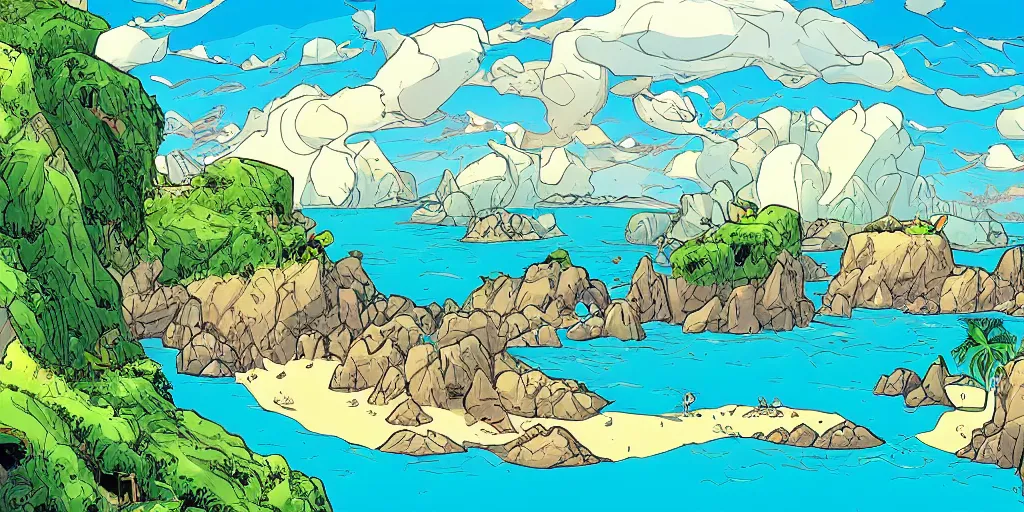 Image similar to stunning landscape of a lost island on a sunny day by brian k. vaughan