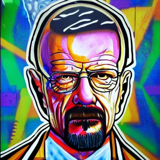 Image similar to a graffiti style painting of walter white.