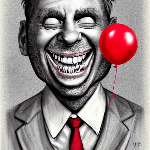 Prompt: surrealism grunge cartoon portrait sketch of a king with a wide smile and a red balloon by - michael karcz, loony toons style, horror theme, detailed, elegant, intricate