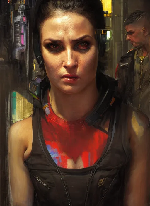 Prompt: Crazy Ivan. Wild Russian cyberpunk assassin wearing a jumpsuit. (Cyberpunk 2077, bladerunner 2049). Crazy eyes. Iranian orientalist portrait by john william waterhouse and Edwin Longsden Long and Theodore Ralli and Nasreddine Dinet, oil on canvas. Cinematic, vivid colors, hyper realism, realistic proportions, dramatic lighting, high detail 4k