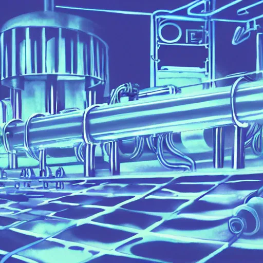 Prompt: HPLC manufacturing plant ambient atmospheric, complex conveyor-roller-belt system colored matte black, cinematic, surreal, neon chalk watercolor palettes, Pixar cartoon, awesome art