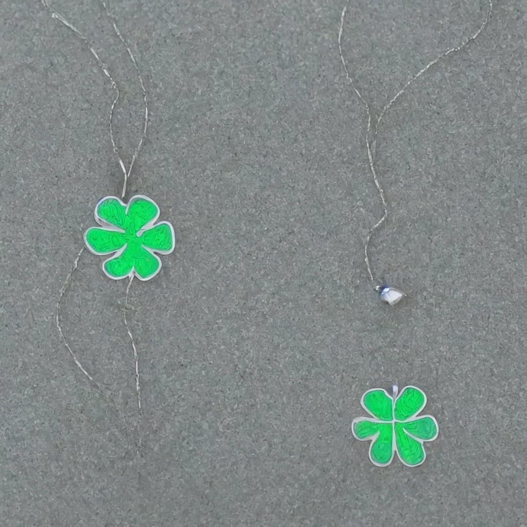 Image similar to Amulet Of Clover inlaid in silver light green colors, realistic, clean,