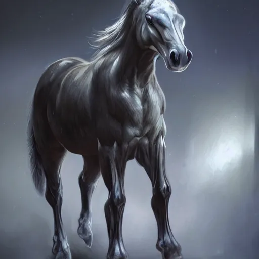 Image similar to an enormously muscular anthro horse test subject in a research facility wearing a skintight body armor having steroids injected into him, long white mane, equine, anthro art, furaffinity, highly detailed, digital painting, artstation, concept art, illustration, art by artgerm, greg rutkowski, ruan jia