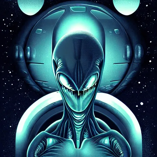 Image similar to alien poster art by kim jung giu