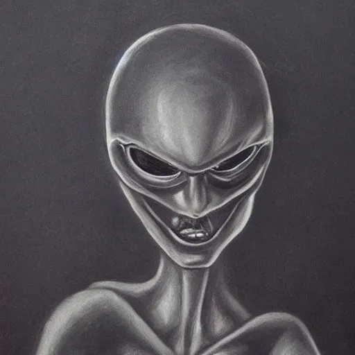 Image similar to charcoal painting of an alien