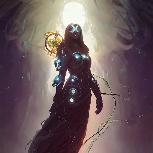 Image similar to cyborg druid entanglement milky way, epic lighting, sketch illustration, concept art, ultra detailed, art by artgerm and greg rutkowski and alphonse mucha