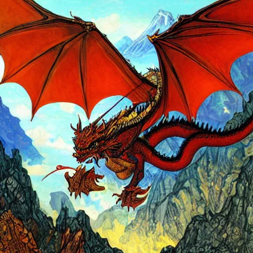 Image similar to dragon flying above mountains by Rebecca Guay Magic the Gathering