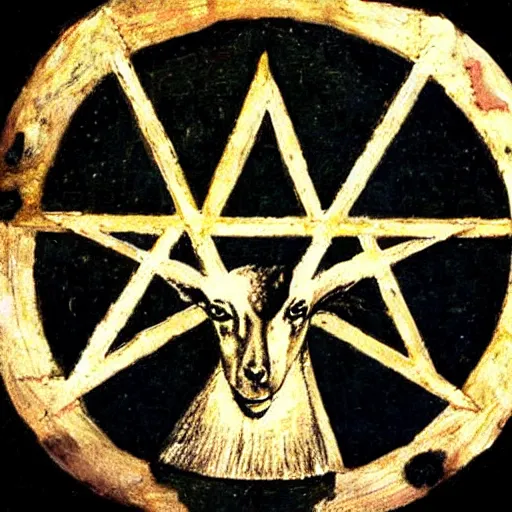 Prompt: Vitruvian goat, pentagram, occult symbols