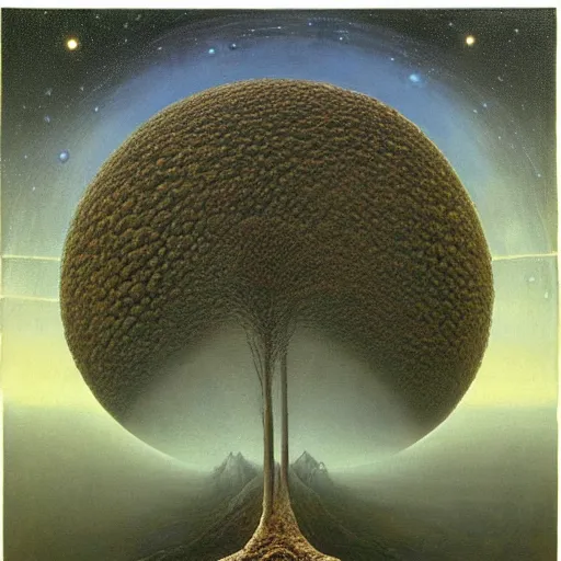 Prompt: giant alien megastructure in space, eclipsing planets, giant trees and plants growing, stretching far as the eye can see, highly detailed beksinski painting