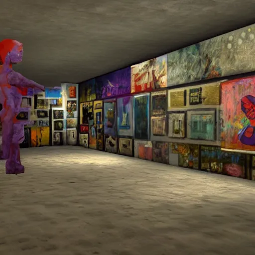 Image similar to the last virtual liminal space art museum in a 9 0's video game, made in 1 9 9 0, hd screenshot