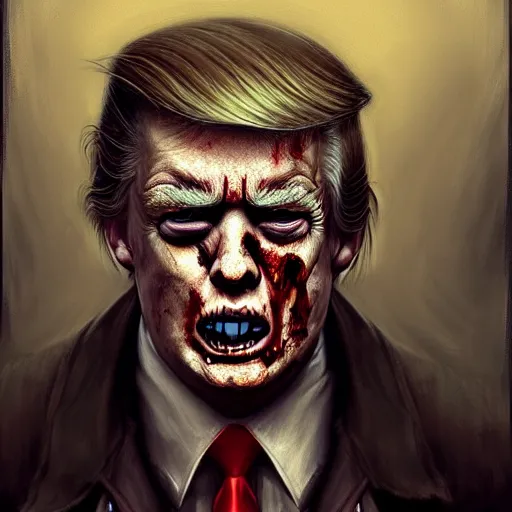 Prompt: portrait of donald trump as a zombie, 7 days to die zombie, gritty background, fine art, award winning, intricate, elegant, sharp focus, cinematic lighting, digital painting, 8 k concept art, art by michael hussar, art by brom, art by guweiz and z. w. gu, 8 k