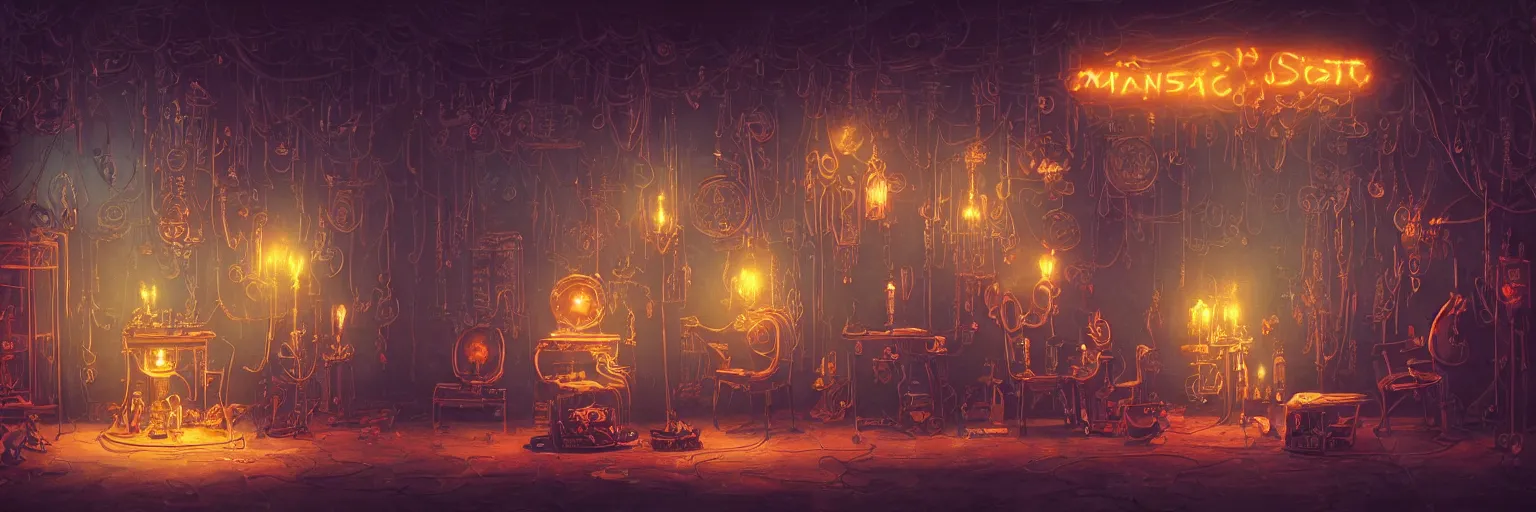 Image similar to a beautiful painting of a tapestry of a dream, ultra detailed, dark, steampunk, moody, candles, neon signs, infographic, characters from machinarium, by don bluth, trending on artstation, octane render