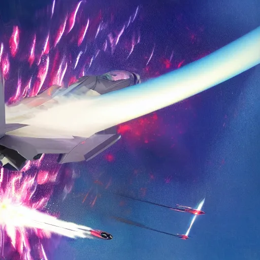 Image similar to cinematic areal shot of a fighter jet exploding from the energy wave concept art