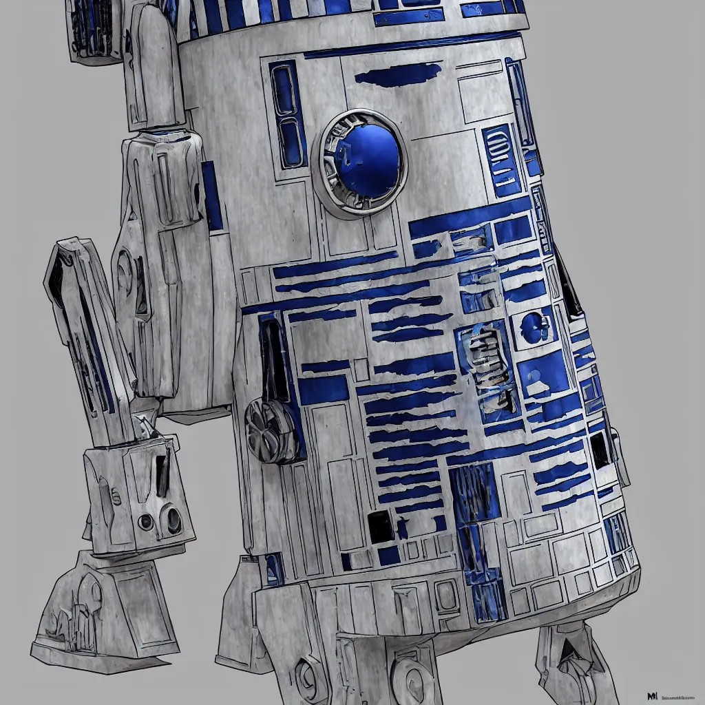 Image similar to r 2 d 2 by mutable instruments, smooth, sharp focus, mixed media illustrationhyperrealism, extremely hyperdetailed