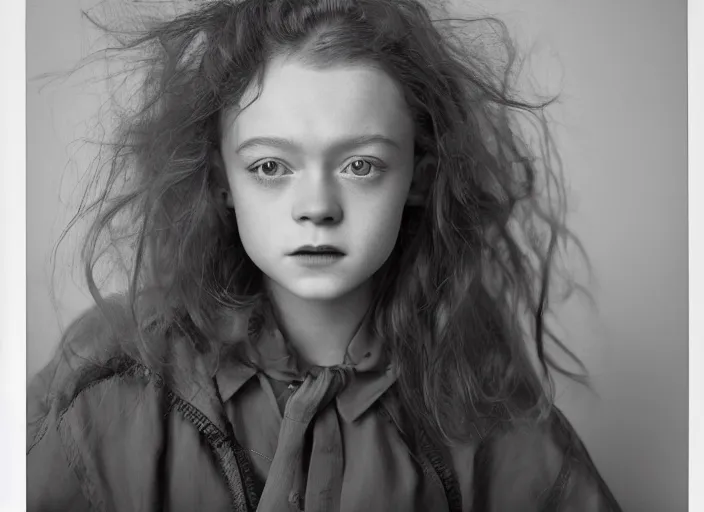 Prompt: sadie sink, by richard avedon, tri - x pan stock