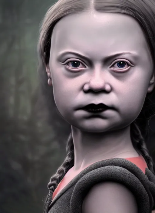 Image similar to highly detailed closeup, face profile portrait of greta thunberg as a gothic vampire, bikini, unreal engine, nicoletta ceccoli, mark ryden, earl norem, lostfish, global illumination, detailed and intricate environment