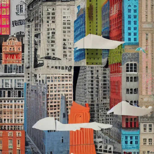 Image similar to collage style Joseba Elorza, Journalic paper texture buildings, papercut, pop-art