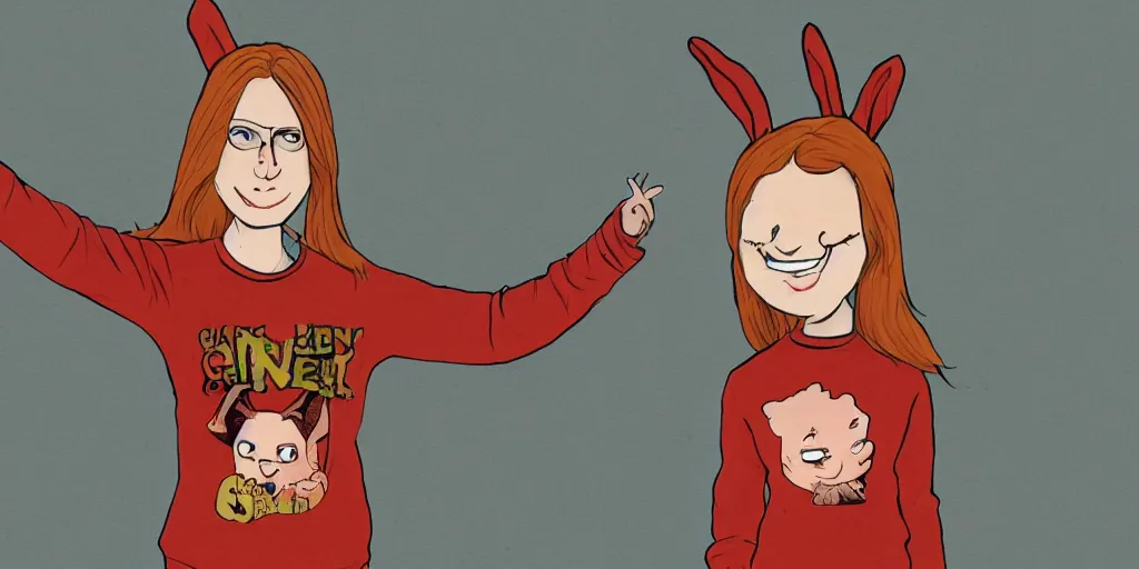 Image similar to women, ginger, cartoon, sweatshirt, concept art, concept art, bunny ears,