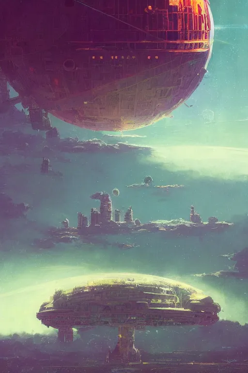 Image similar to Artificial planet with giant buildings and a space station. Beeple, grimshaw, thomas cole, ismail inceoglu, winslow homer, greg rutkowski, gerald brom, marc simonetti, simon stalenhag, anton fadeev, donglu yu