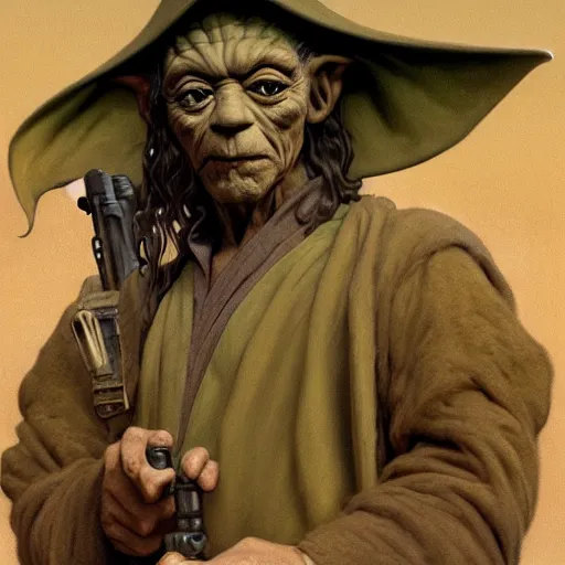 Prompt: an extremely detailed matte painting of a ridiculously good looking yoda that looks like a jewish gigachad in the vietnam war, wearing a ballistic helmet from patton, long curly hair, camouflaged gear, very detailed, jungles of vietnam beautiful, intricate, cinematic, artstation, william bouguereau, alphonse mucha, greg rutkowski, stanley kubrick, octane render