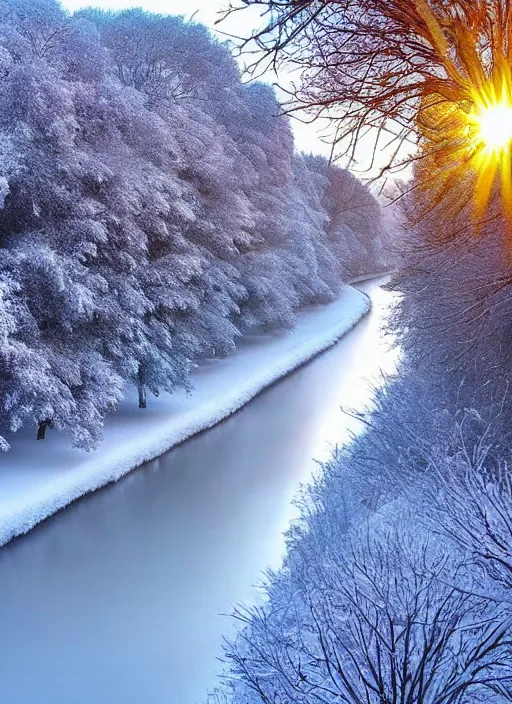 Image similar to beautiful winter season photography trees and river award winning cinematography