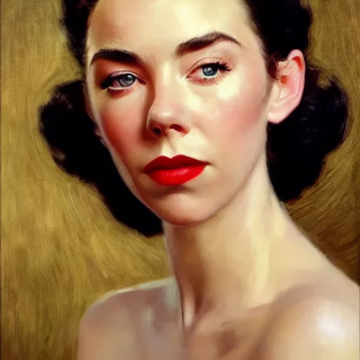 Prompt: vanessa kirby as dark - haired 1 9 5 0 s goddess, a beautiful closeup oil painting, she has tears running down her face, wet lips, perfect eyes, insanely detailed, elegant, by wlop, rutkowski, livia prima, mucha,