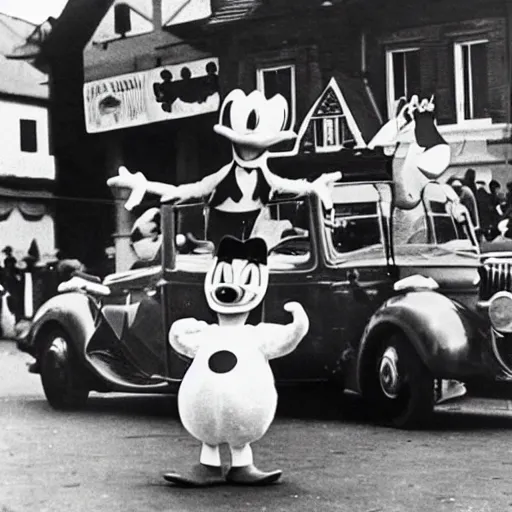 Prompt: Donald Duck at a German parade in 1936