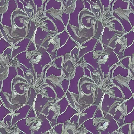 Prompt: silver lotus on dark purple marble , ivy, oriental wallpaper, james jean