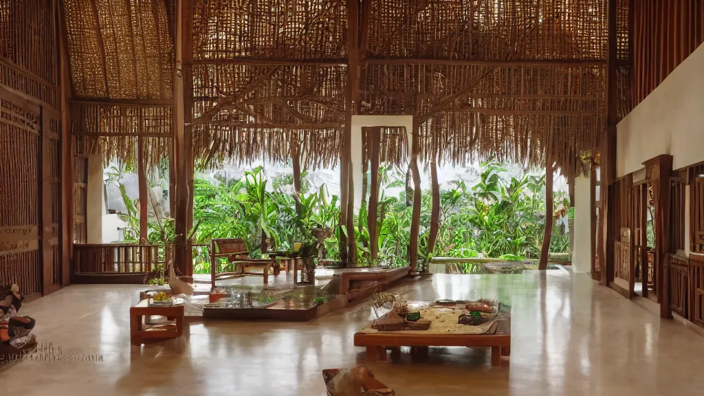 Image similar to bali interior indoor architecture, trending, famous, popular