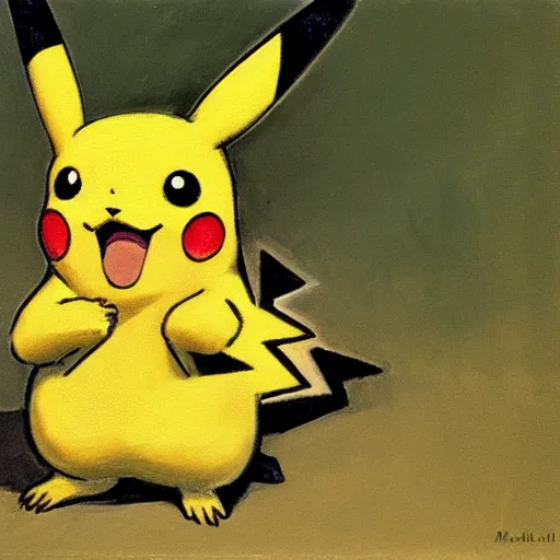 Image similar to a painting of Pikachu by adolph Menzel